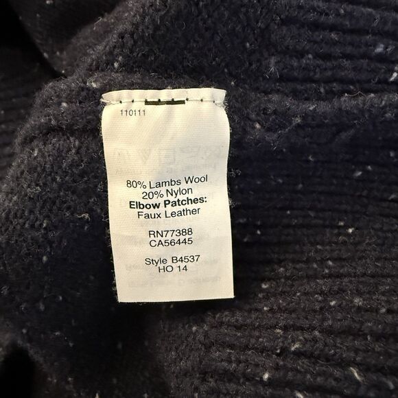 J Crew Navy Flecked Sweater LT Large Tall 80% Lambswool 20% Nylon Elbow Patches - Picture 8 of 9